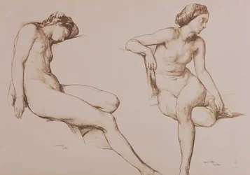 Sepiazeichnung einer nackten Frau, um 1860